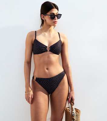 Black Polka Dot Ring Detail Bikini Bottoms