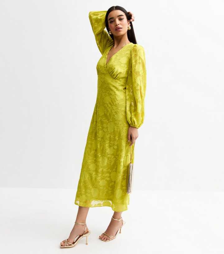 Green Floral Patterned Long Sleeve Midi Dress | New Look