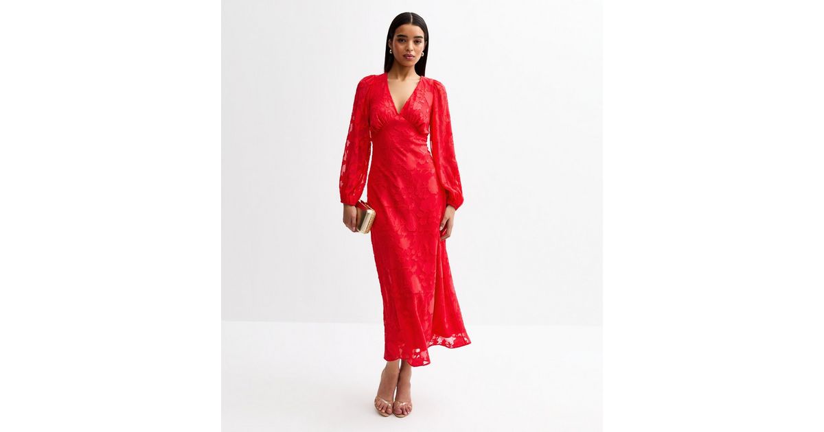 knee length dresses for ladies Burgundy Floral Long Sleeve Mila Midi Dress main image 1