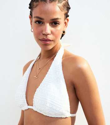 White Crochet Halterneck Bikini Top