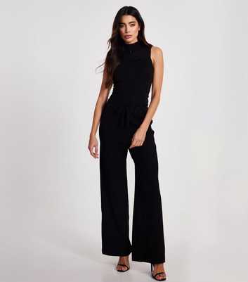 QUIZ Black Knit Detail Wide Leg Trousers