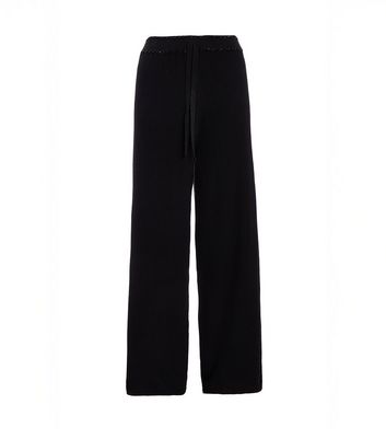 QUIZ Black Knit Detail Wide Leg Trousers