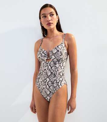 Black Snake Print U Bar Swimsuit
