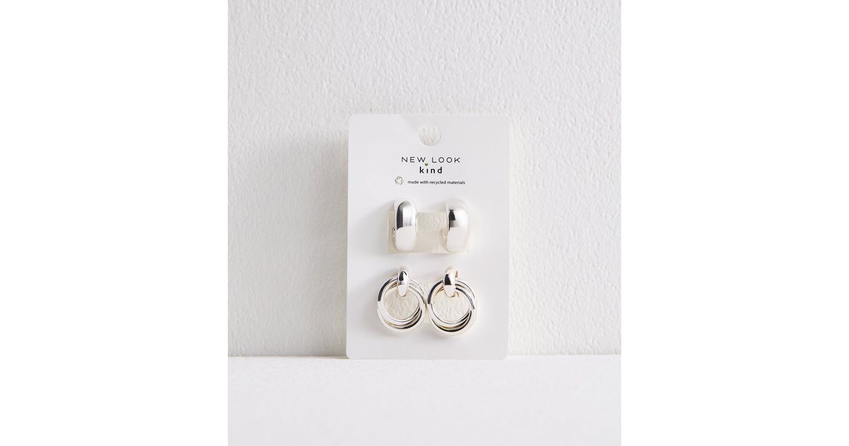 Silver Tone Pack of Chunky Hoop Door Knocker Earrings New Look