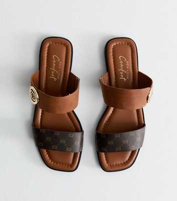 Brown Double Strap Patterned Sandals