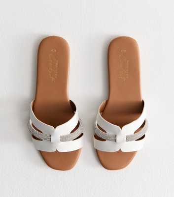 White Embellished Faux Leather Sandals