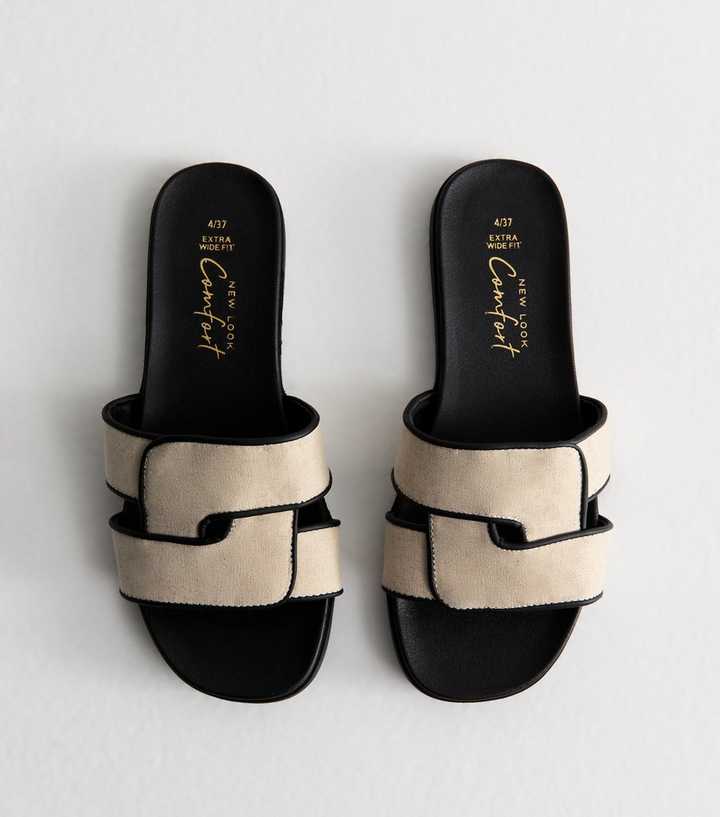 Extra Wide Fit Off White Woven Strap Flat Mules