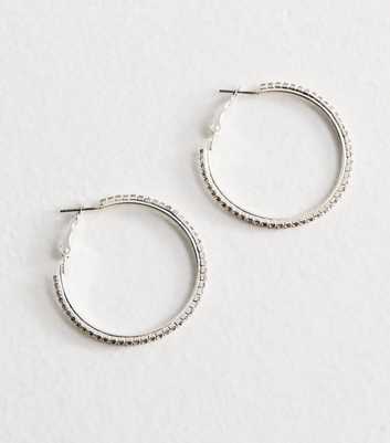 Silver Tone Diamante Embellished Hoop Earrings