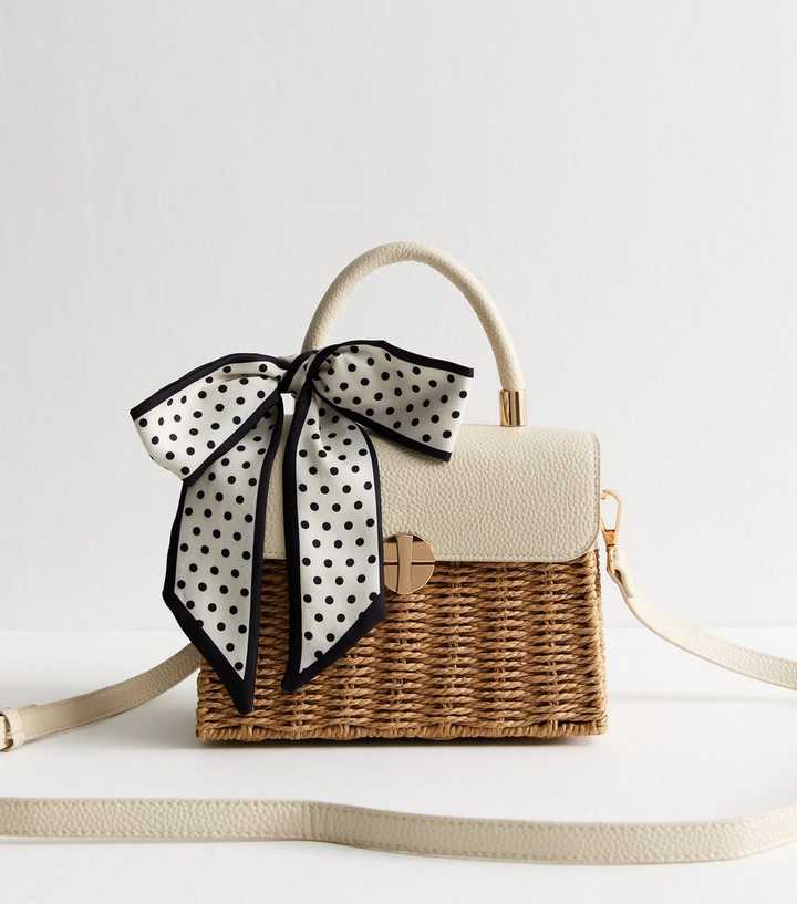 Brown Faux Leather Trim Woven Picnic Basket