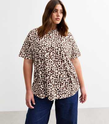 Curves Brown Leopard Print Boxy T-Shirt