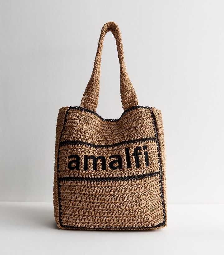 Brown Amalfi Embroidered Woven Shopper Bag