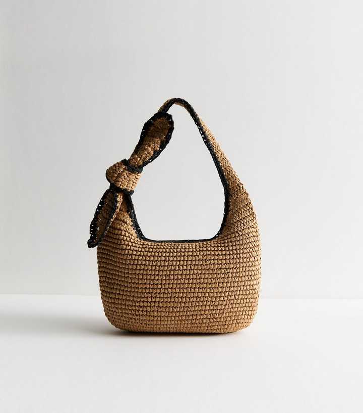 Brown Raffia Look Knotted Shoulder Bag