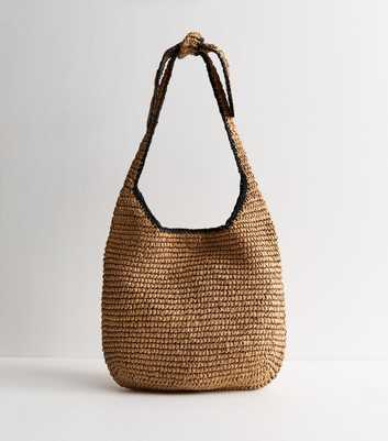 Stone Woven Slouchy Tote Bag
