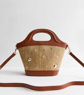 Stone Woven Seashell Embellished Crossbody Bag