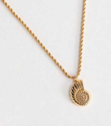 Gold Tone Shell Charm Rope Chain Necklace