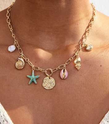 Gold Tone Shell Charm Necklace