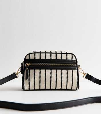 Cream Striped Canvas Crossbody Bag