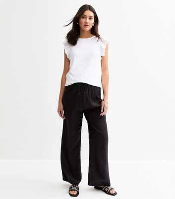 Maternity Black Crinkle Texture Wide Leg Trousers