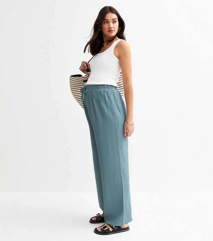 Maternity Blue Crinkle Wide Leg Trousers