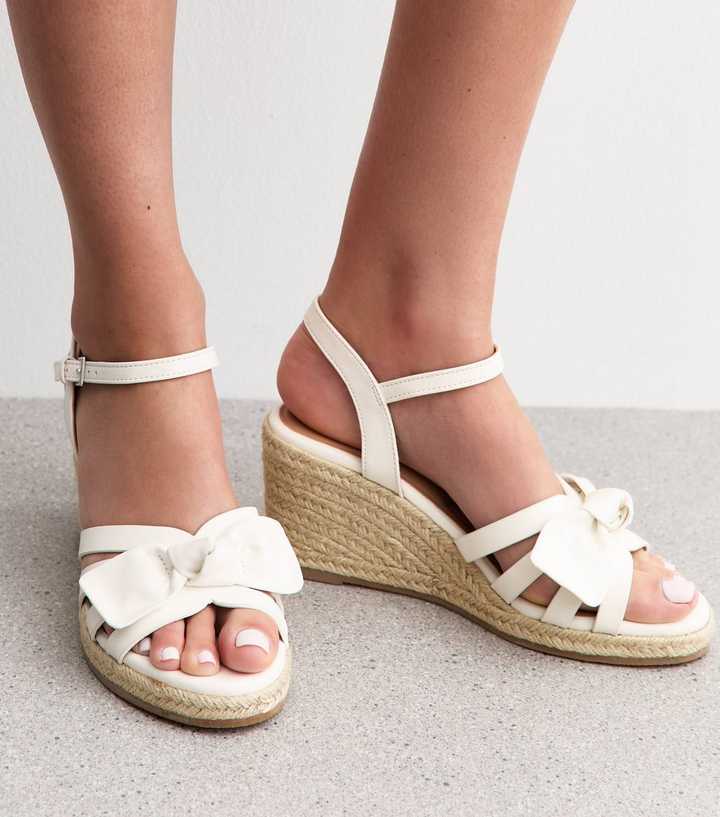 Wedge Sandals White Wide Foot Sandals Wide Fit White Bow
