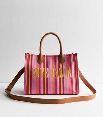 Pink Cote D-Azur Striped Canvas Tote Bag