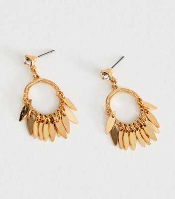 Gold Tone Leaf Tassel Earrings