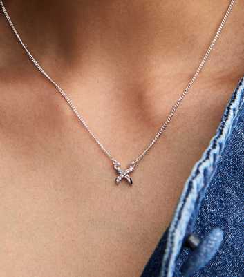 Silver Tone Diamanté Cross Pendant Necklace