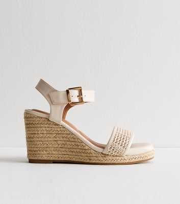 Wide Fit White Raffia Look Faux Leather Wedge Sandals