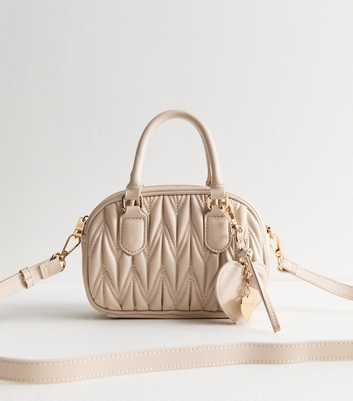 Cream Quilted Faux Leather Mini Crossbody Bag