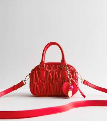 Bright Red Quilted Faux Leather Mini Crossbody Bag