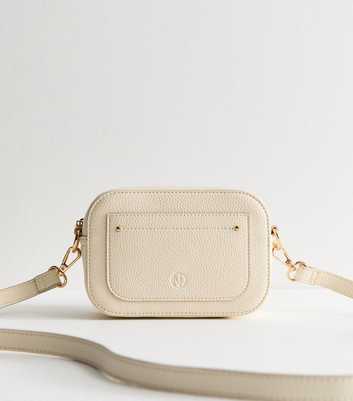 Cream Grained Faux Leather Mini Crossbody Bag