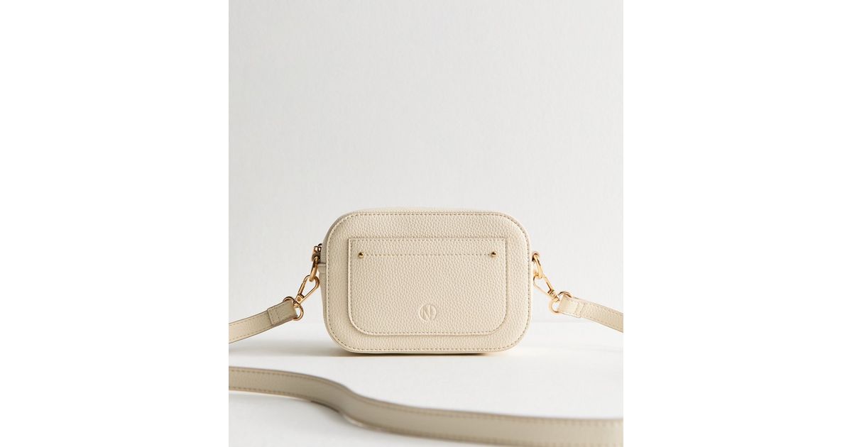 Cream Grained Faux Leather Mini Crossbody Bag New Look