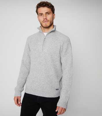 Threadbare Grey Barnhill Knit Quarter Zip Jumper