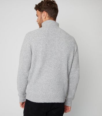 Men's Threadbare Grey Barnhill Knit Quarter Zip Jumper New Look