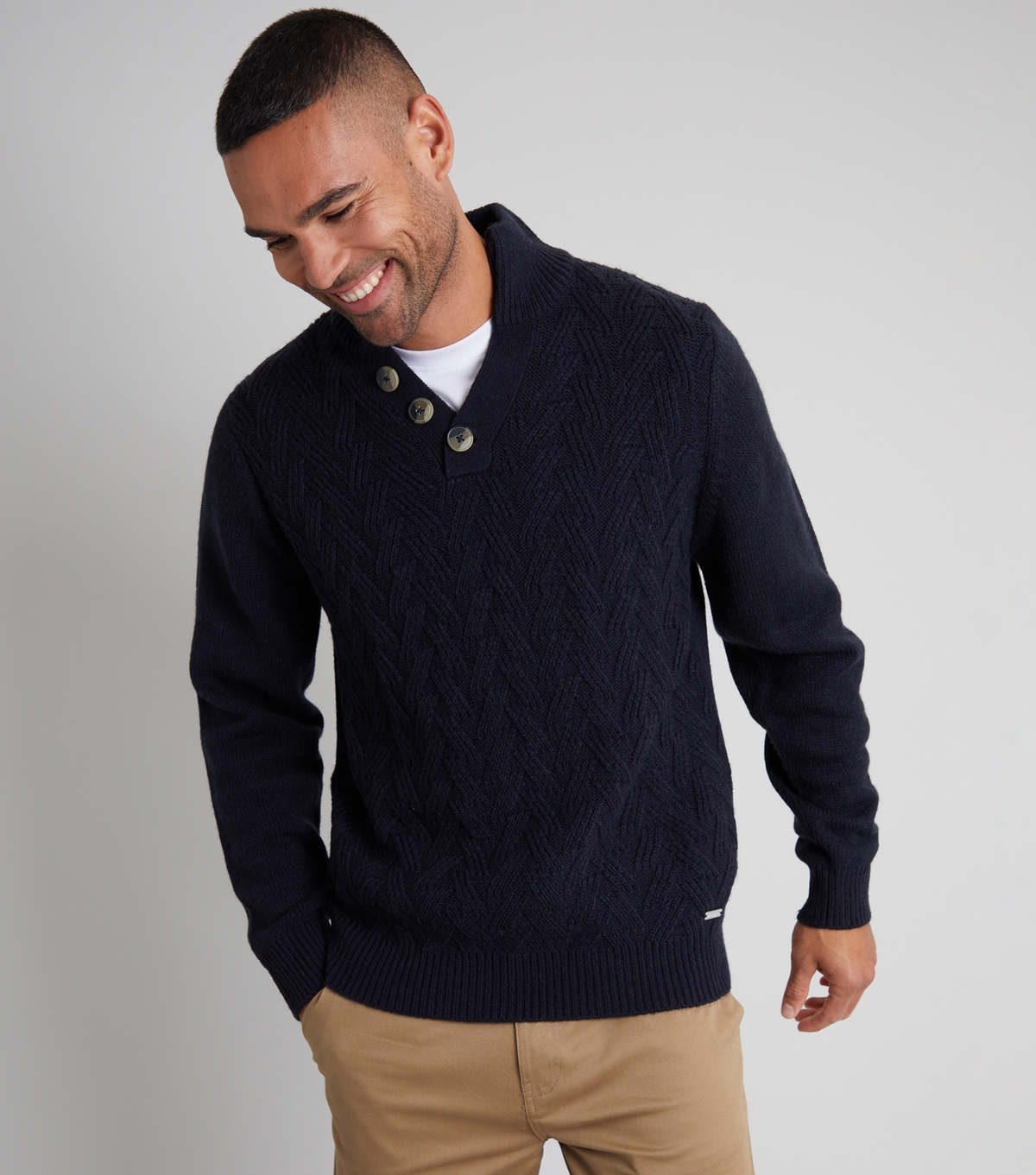 Men's Cranmere Button Funnel Neck Jumper Threadbare New Look