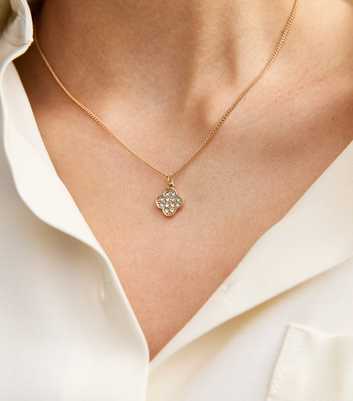 Gold Tone Diamanté Embellished Flower Pendant Necklace