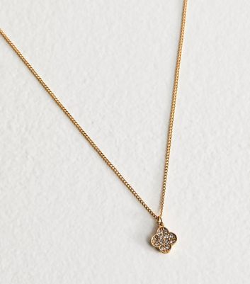Gold Tone Diamante Embellished Flower Pendant Necklace New Look