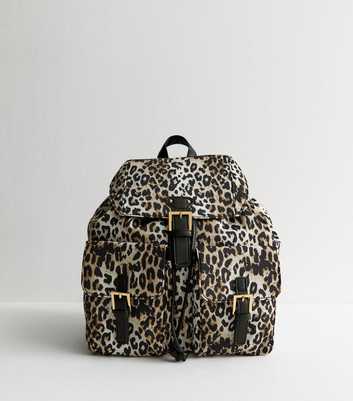 Brown Multi Pocket Leopard Print Backpack