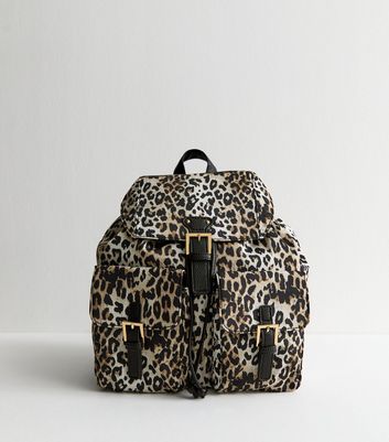 バッグ leopard pattern multipocket backpack Brown Multi Pocket Leopard Print Backpack | New Look