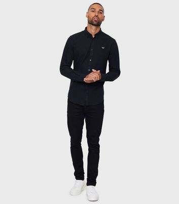 Men's Threadbare Black Beacon Long Sleeved Shirt New Look