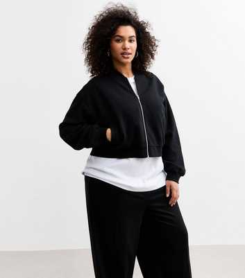Curves Black Zip Up Cropped Bomber Jacket