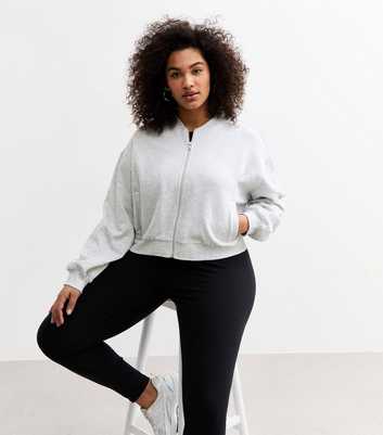 Curves Light Grey Zip Up Cropped Bomber Jacket
