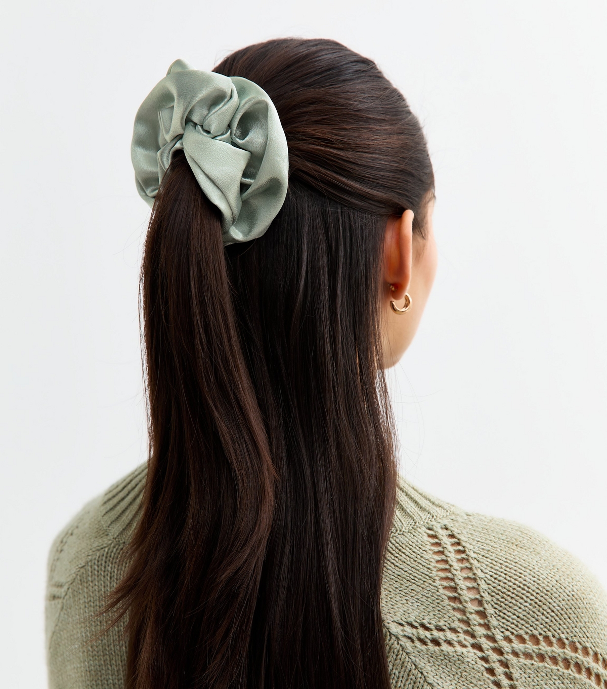 Light Green Oversized Satin Scrunchie New Look