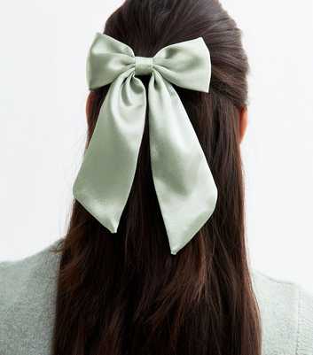 Light Green Satin Bow Hair Claw Clip