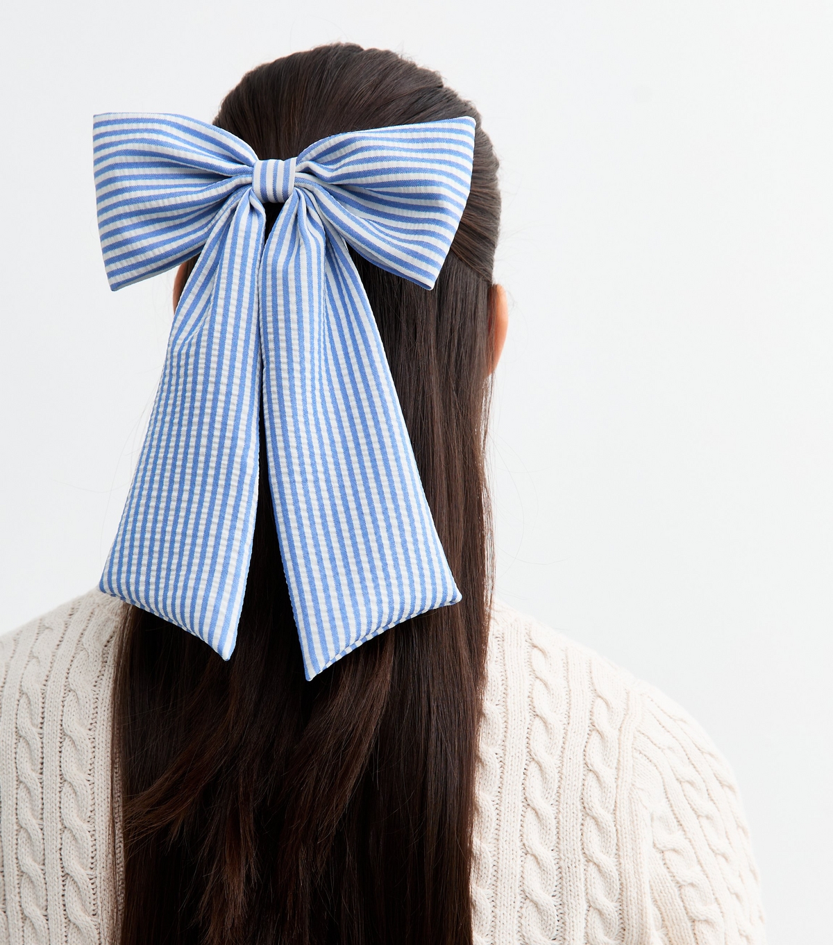 Blue Striped Bow Hair Clip New Look