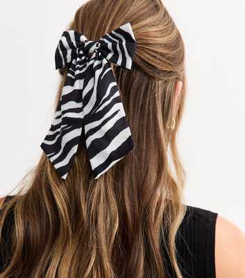 Black Zebra Print Bow Hair Clip