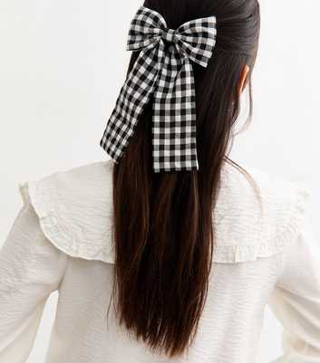 Black Gingham Bow Hair Slide