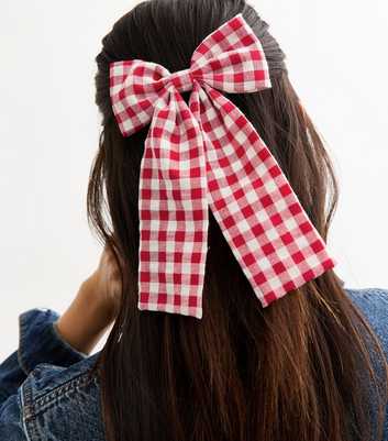 Red Gingham Bow Hair Slide