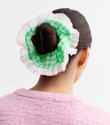 Green Gingham Frilly Trim Scrunchie