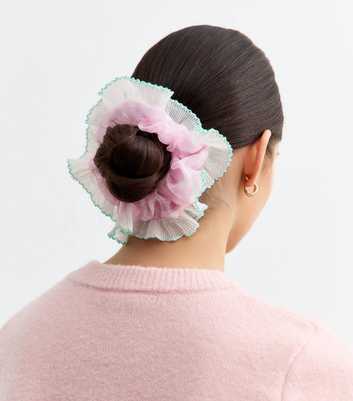 Pink Gingham Frilly Trim Scrunchie